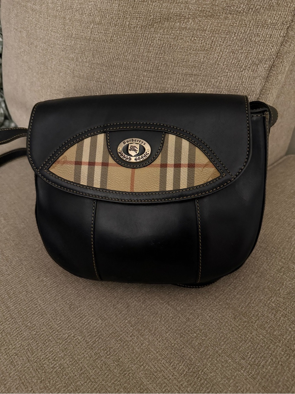 Burberry Black Leather Crossbody with Signature Check Panel